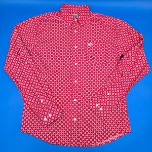 Cinch Kids Long Sleeve Button Up Western Shirt Red White Diamond Print XL 14